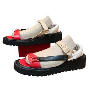 Carrano Red Leather Sandals Color Block Tan White Emberly Flatforms Women's 9